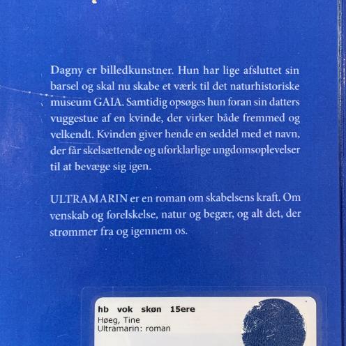 Bagsiden af bogen 'Ultramarin'